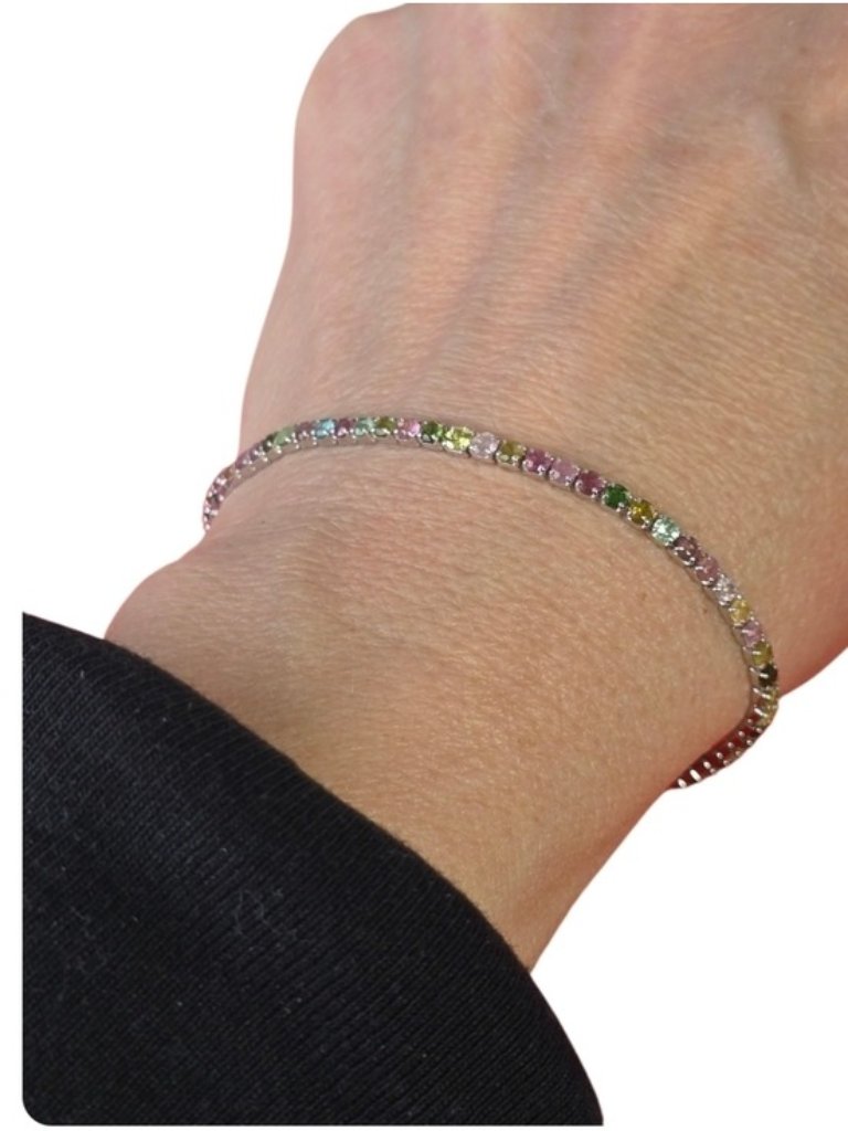 925 Sterling Silver Adjustable Bracelet With Natural Tourmaline 2mm Gemstones